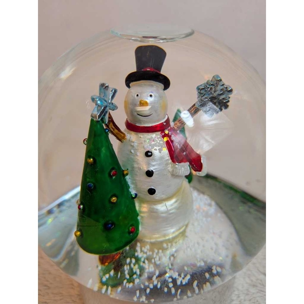 Towle Silversmiths Snowman Christmas‎ Tree Snow Globe Music Box Silver Base - Picture 2 of 8